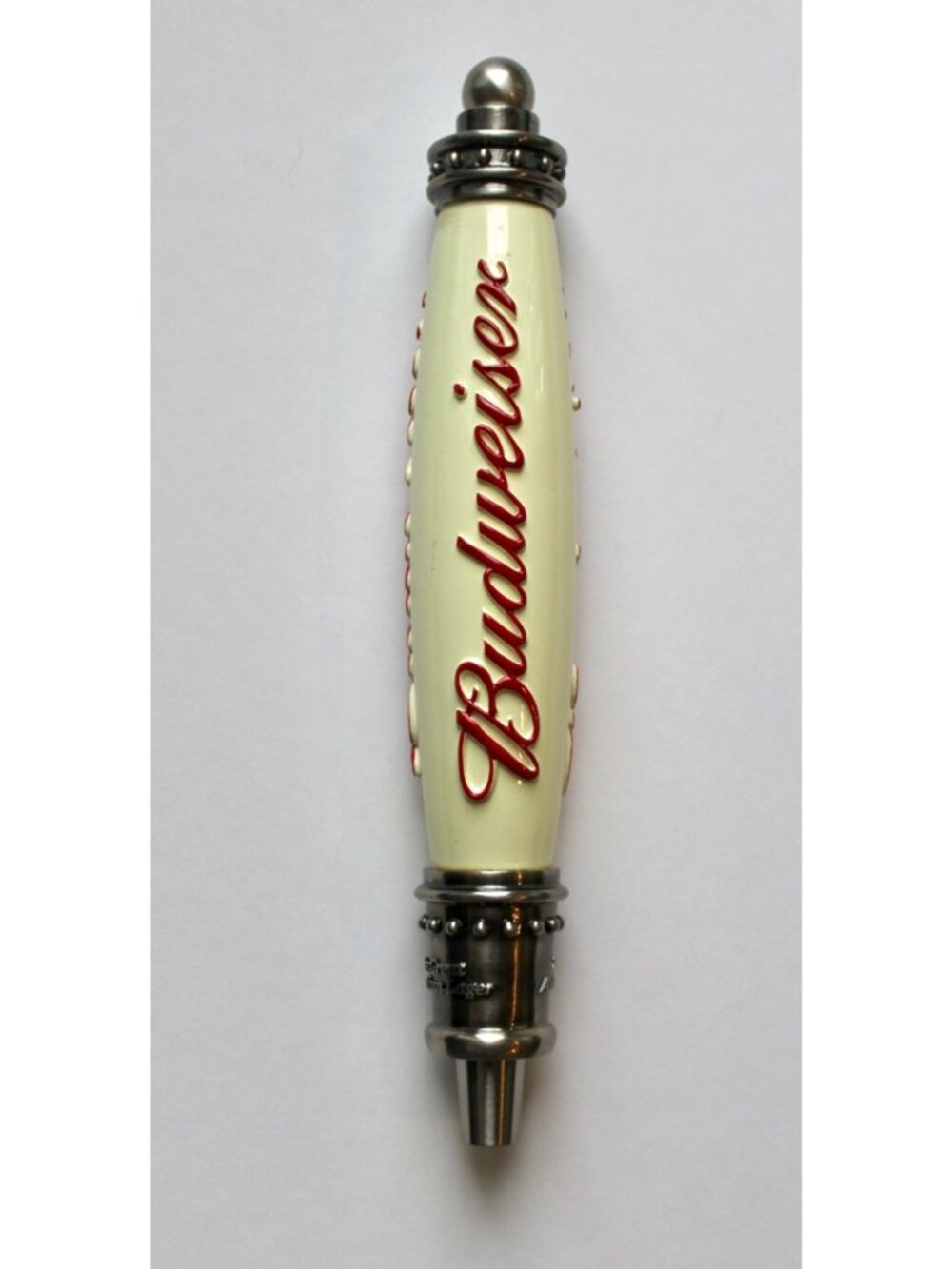 Vintage BUDWEISER Cream & Red Lager Beer Tap Handle 12.5"